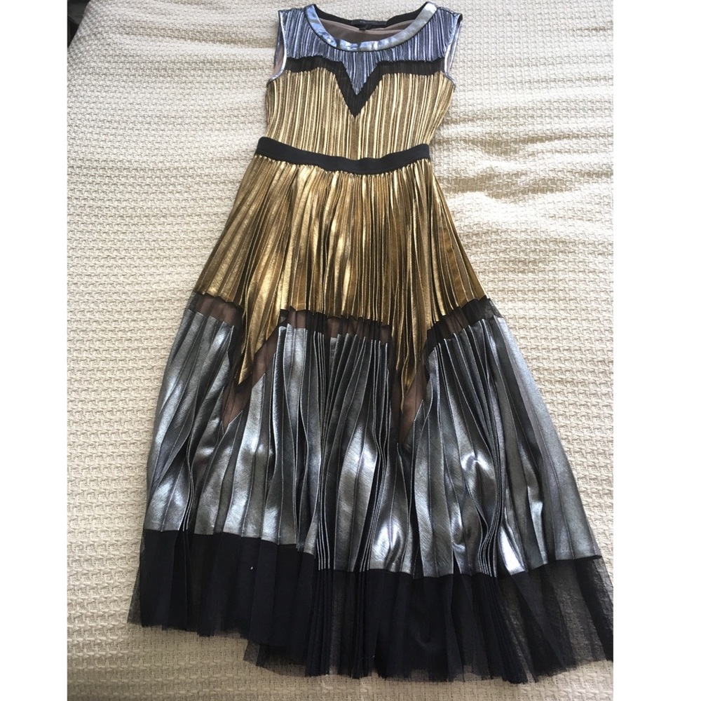 BCBGMaxAzria Lucea Pleated Metallic Dress
